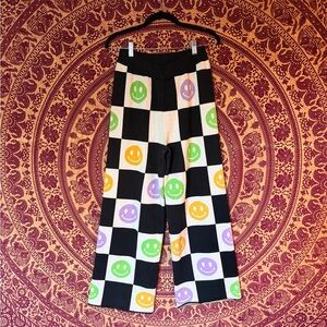 Dressed in LALA Smiley Face Checkered Wide Leg Pants